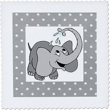 3dRose Adorable Baby Elephant On Dotted Gray and White - Quilt Square, 6 by 6-Inch (qs_37284_2)