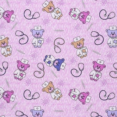 Mook Fabrics Flannel PRT Doctor Teddy, Purple 15 Yard Bolt