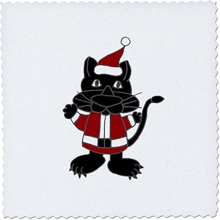 3dRose Funny Black Cat in Santa Outfit Christmas Design - Quilt Square, 8 by 8-Inch (qs_201787_3)