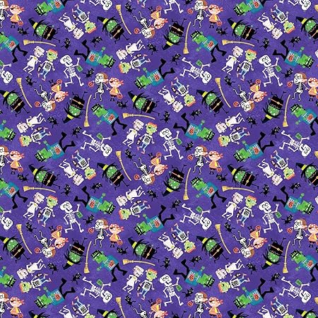 Michael Miller Spooky Figures, Purple 15 Yard Bolt