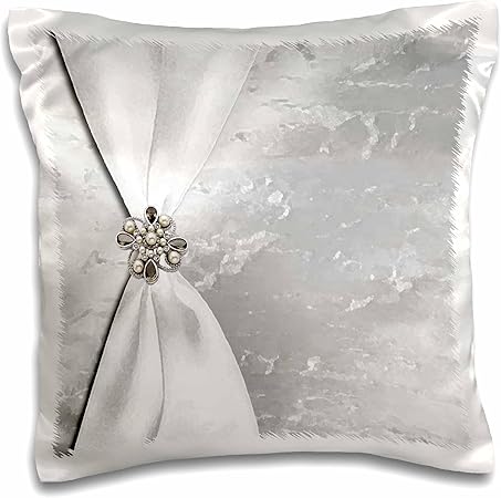 3dRose White Satin Ribbon with Jewel on Silver-Pillow Case, 16-inch (pc_40324_1)