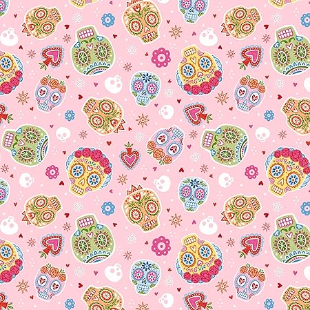 Michael Miller Decorative Skulls, Pink 15 Yard Bolt