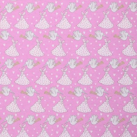 Mook Fabrics Flannel Snuggy PRT Storks, Pink 15 Yard Bolt