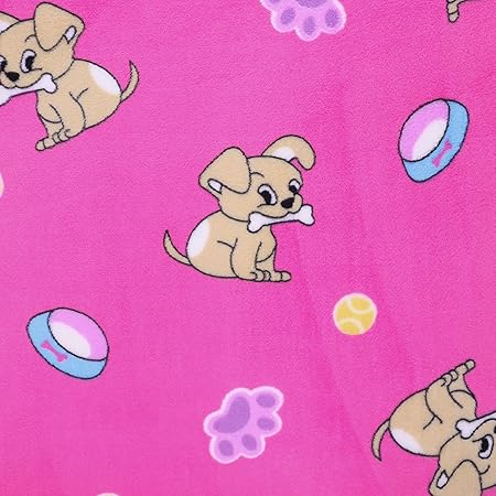 Mook Fabrics Fleece Flannel Puppy Bowl, Pink, 12 Yard Bolt