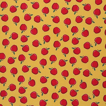 Mook Fabrics Cotton Back to School Apples, Yellow 15 Yard Bolt