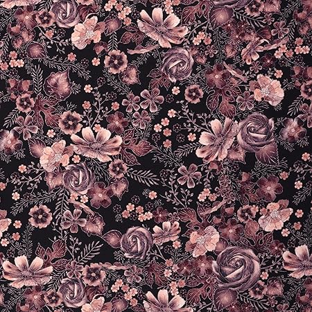 MOOK FABRICS Cotton Floral, Black/Rose Gold 15 Yard Bolt