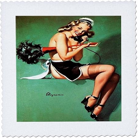 3dRose qs_204074_4 Print of Elvgren Pinup Maid Semi Nude Quilt Square, 12 by 12