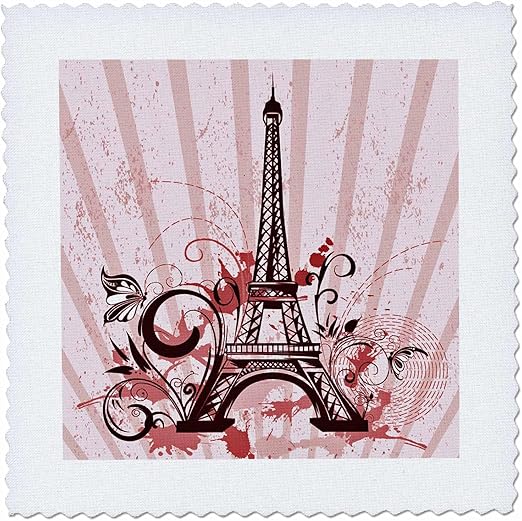 3dRose Pink Eiffel Tower with Flourishes and Butterflies - Quilt Square, 10 by 10-Inch (qs_217723_1)