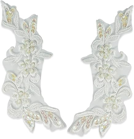 Expo International Vintage Flower Spray Lace Applique/Patch Pack of 2 Tulle, White