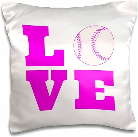 3dRose Love Softball Pink White-Pillow Case, 16-inch (pc_200768_1)