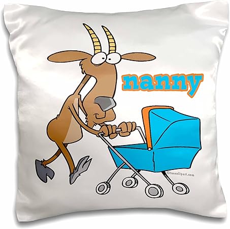 3dRose pc_104087_1 Funny Nanny Goat Pushing Stroller Cartoon-Pillow Case, 16 by 16