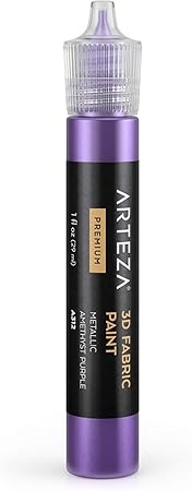 Arteza 3D Fabric Paint, Metallic Amethyst Purple A312, 1oz Tube, Washer & Dryer Safe Textile Paint for Clothing, Accessories, Ceramic, Glass & DIY Projects