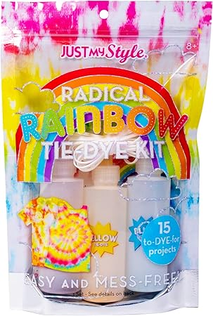 Just My Style Radical Rainbow Tie-Dye Kit by Horizon Group USA, Create 15 DIY Tie Dye Projects. Kit Includes Gloves, Color Mixing Bottles, Rainbow Themed Colors, Rubber Bands + One Iron On Rainbow