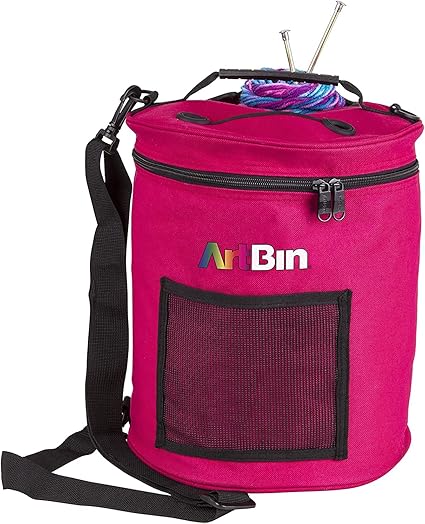 ArtBin 6805SA Yarn Drum, Portable Knitting & Crochet Storage, [1] Poly Canvas Tote Bag, Raspberry