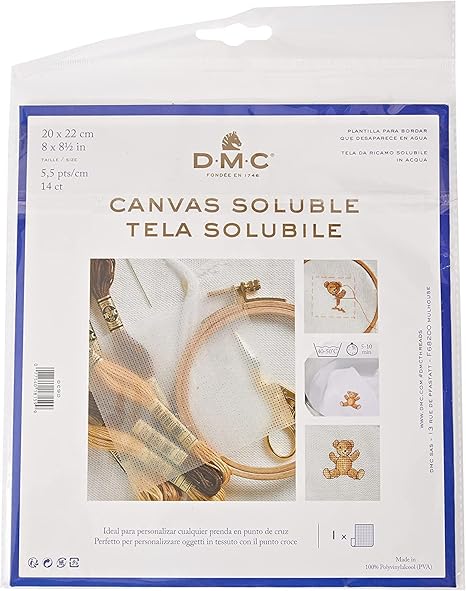 DMC DC90 Water Soluble Cross Stitch Canvas, 8 by 8-1/2-Inch, White, 14 Count