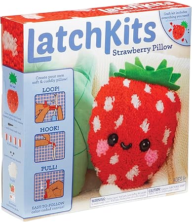 Strawberry Pillow - Latch Hook Kits for Kids, Arts and Crafts, Yarn Art, Kids Crafts, Toys for Girls, Birthday Gift for Girls, Easy to Follow Patten, Hook Included, Craft Kits, Ages 6+