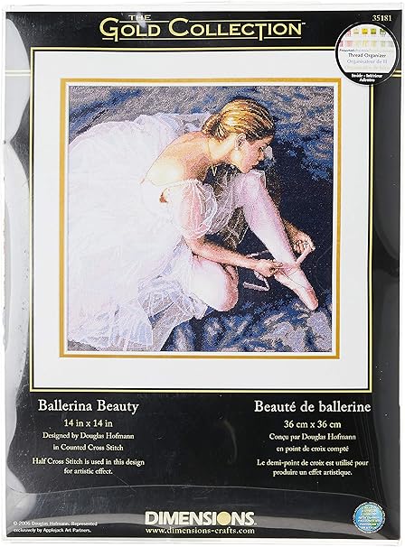 Dimensions Gold Collection Counted Cross Stitch Kit, Beautiful Ballerina, White Aida, 14'' x 14'', multi-colored, 18 Count