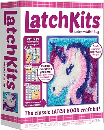 Latch Hook Kits for Kids – Kids Crafts, Arts and Crafts, Yarn Art, Wall Hanging & Mini-Rugs, Craft Supplies, Pre-Cut Yarm, Easy Pattern, Hook Included, Arts & Craft, Ages 6+, Unicorn