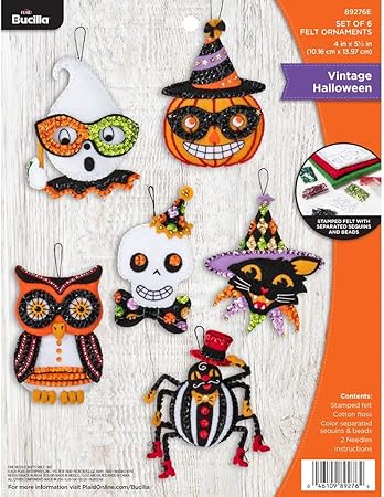 Bucilla 89276E Felt Applique Ornament Kit, Vintage Halloween, Set of 6