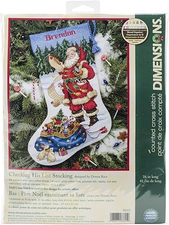 Dimensions Counted Cross Stitch ''Checking His List'' Personalized Christmas Stocking Kit, 14 Count White Aida, 16''