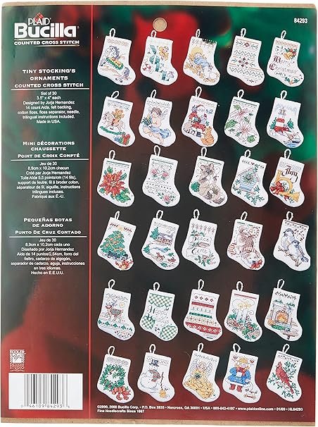 Bucilla Counted Cross Stitch Ornament Kit, 84293 Tiny Stocking , White