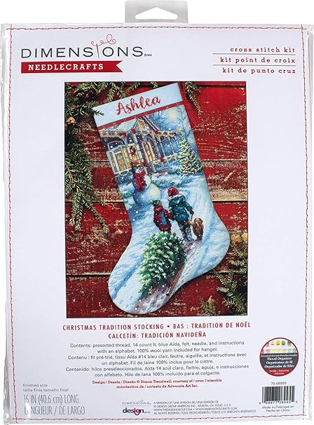 Dimensions 70-08995 Holiday Tradition DIY Personalizable Christmas Cross Stitch Stocking Kit, 16