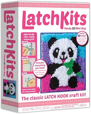 — 3D Panda — Classic Latch Hook Craft Activity Kit — Make a Colorful Mini Rug — for Ages 6+