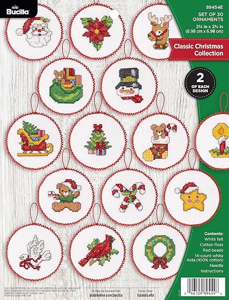 Bucilla Cross-Stitch 14 Piece Ornament Making Kit, Classic Christmas Collection, Perfect for DIY Arts and Crafts, 89454E