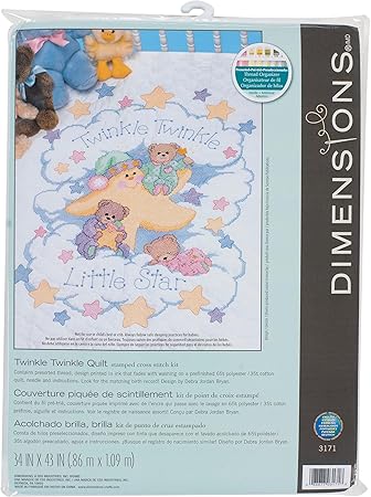 DIMENSIONS 3171 Twinkle Twinkle Twinkle Quilt Stamped Cross Stitch Kit, 34'' W x 43'' H White