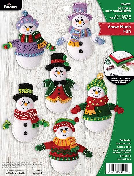 Bucilla Felt Applique 6 Piece Ornament Making Kit, Snow Much Fun, Perfect for DIY Arts and Crafts, 89492E