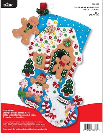 Bucilla 18-inch Christmas Stocking Felt Applique Kit, 86898E Gingerbread Dreams