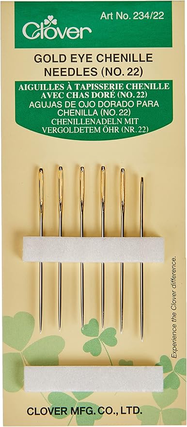 Clover Gold Eye Chenille Needles-Size 22 6/Pkg, 1 Count (Pack of 1), White