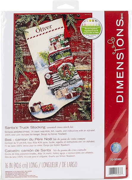 Dimensions Whimsical Counted Cross Stitch Kit Santa's Truck Stocking - 16