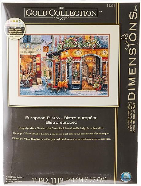 Dimensions Gold Collection Counted Cross Stitch Kit, European Bistro, 16 Count Dove Grey Aida, 11'' x 16''