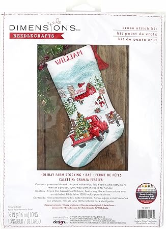 Dimensions 70-09619 Holiday Farm Stocking Counted Cross Stitch Kit, 16