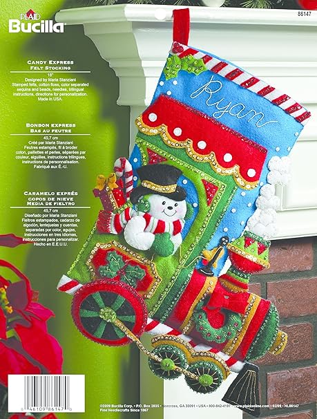 Bucilla Candy Express Christmas Stocking Felt Applique Kit, 86147 18-Inch, (418717)