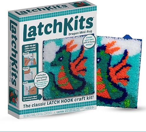 LatchKits Latch Hook Kits for Kids – Kids Crafts, Arts and Crafts, Yarn Art, Wall Hanging & Mini-Rugs, Craft Supplies, Pre-Cut Yarm, Easy to Follow Pattern, Hook Included, Arts & Craft, Ages 6+