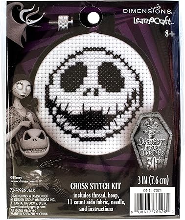 Dimensions 72-76926 Disney Tim Burton's The Nightmare Before Christmas Jack Mini Beginner's Counted Cross Stitch Kit, 3