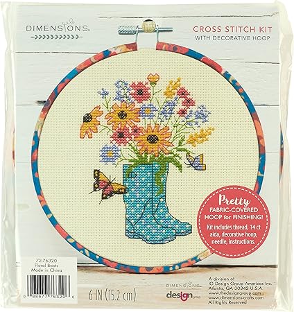 Dimensions 72-76320 Floral Boots Counted Cross Stitch Kit for Beginners, 6