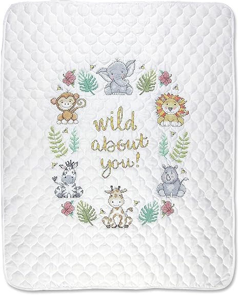 Design Works Crafts Janlynn Stamped for Cross Stitch Baby Quilt Kit, in The Jungle