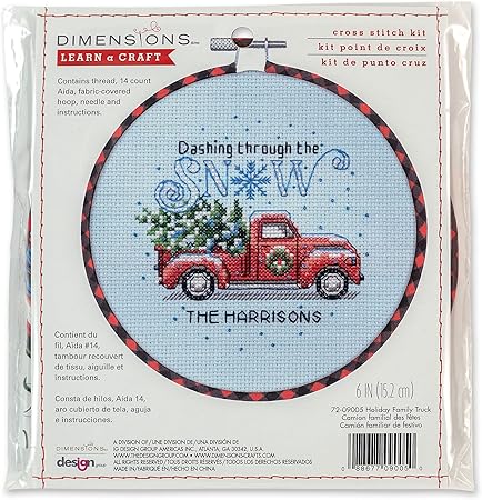 Dimensions 72-09005 Holiday Family Truck Christmas Counted Cross Stitch Kit for Beginners, 6