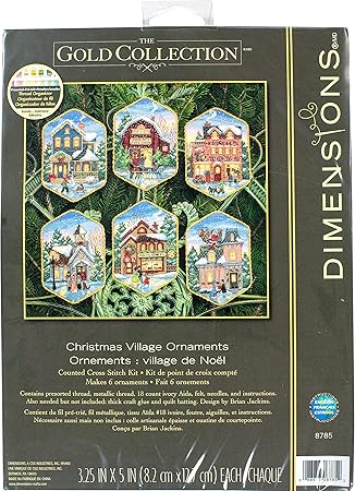 Dimensions Gold Collection Christmas Village Counted Cross Stitch Ornament Kit, 6 pcs