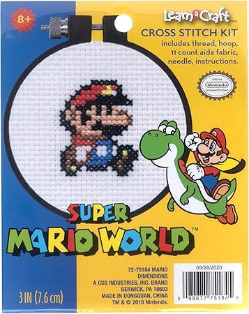 Dimensions 72-75184 Arts and Crafts Super Mario Bros Counted Cross Stitch Kit for Beginners, 11 Count White Aida, 3''D