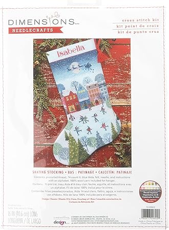 Dimensions Skating Counted Cross Stitch Christmas Stocking Kit, 16