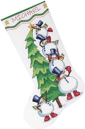 Wilton Dimensions Counted Cross Stitch 'Trimming The Tree' Personalized Christmas Stocking Kit, White Aida, 16'', 14 Count