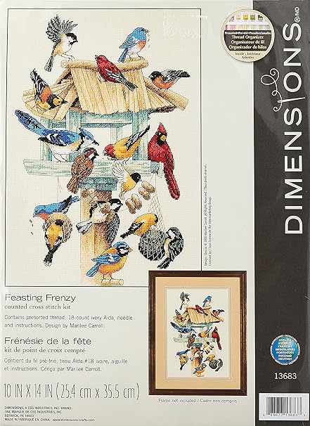 Dimensions 'Feasting Frenzy' Birds Counted Cross Stitch Kit, 18 Count Ivory Aida, 10'' x 14''