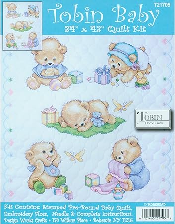 Tobin Bears Stamped for Cross Stitch Baby Quilt Kit, White/Multicolor , 43