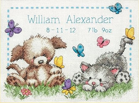 DIMENSIONS 70-73883 Pet Friends Birth Record, Counted Cross Stitch , White