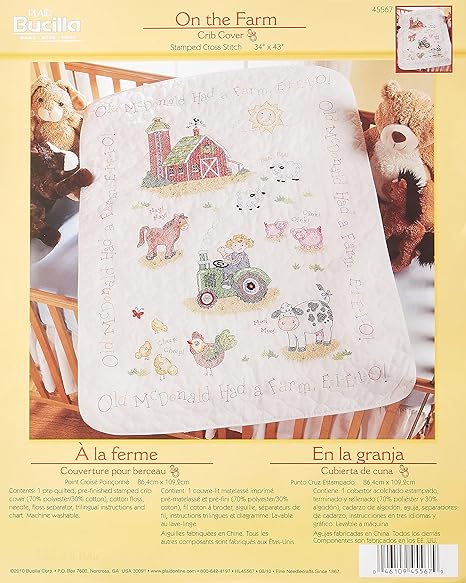 Bucilla Stamped Cross Stitch Crib Cover Kit, 34 by 43-Inch, 45567 On The Farm