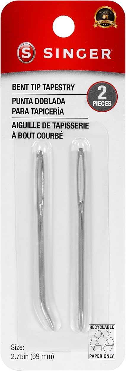 SINGER Bent Tip Tapestry Needles - Size 2.75in (69mm), Ideal for Crochet, Knitting & Tapestry, Smooth Blunt Point, Large Eye, Durable Nickel-Plated Steel, 2pc